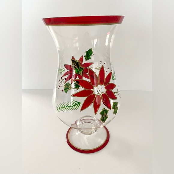 Home for the Holiday Poinsettia Christmas Hurricane Lampe Tempête Candle Holder - Picture 2 of 13